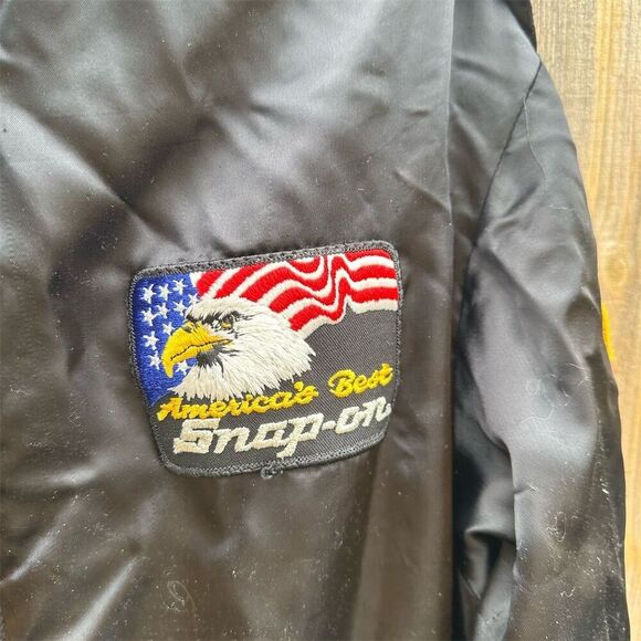 Vintage Snap-On Swingster Men's Bomber Jacket L Black Embroidered Zip-Up - Picture 6 of 11